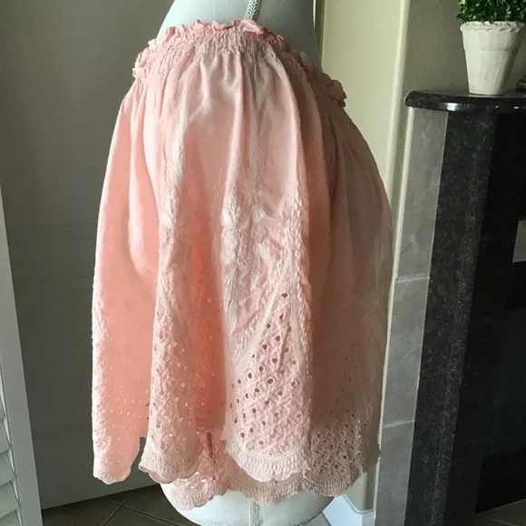 love J Off Shoulder Eyelet Blouse XLARGE Cropped Coral Pink 100% Cotton Romantic - Picture 7 of 16